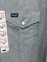 New Men’s Wrangler Blue White Stripe Long Sleeve Pearl Snap 17.5 X 35 XL T-25