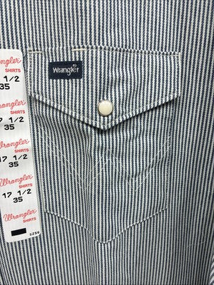 New Men’s Wrangler Blue White Stripe Long Sleeve Pearl Snap 17.5 X 35 XL T-25