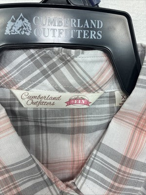 New Women’s Cumberland Gray Pink Plaid Short Sleeve Pearl Snap 2XL GG-62