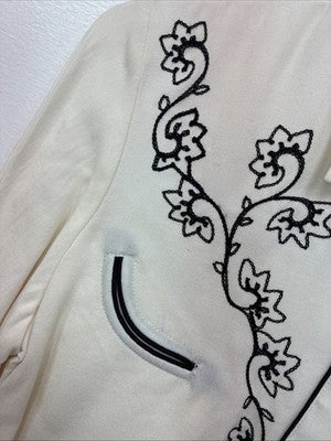 New Women’s H Bar c Cream Brown Designed Long Sleeve Pearl Snap Medium TT-117