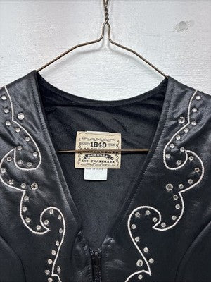 New Women’s 1848 RanchWear Black Rhinestone Sleeveless Vest Zip Up Medium YY-42