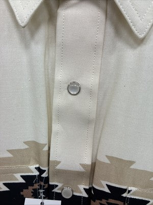 New Men’s White Horse Brown Western Print Long Sleeve Pearl Snap Large V-34