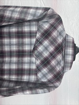 New Women’s Cumberland Purple Plaid Long Sleeve Pearl Snap 2X V-67