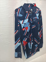 New Men’s Panhandle Slim Blue Red Design Long Sleeve Pearl Snap 15.5 Medium V-73