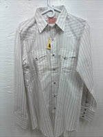 New Men’s H Bar C White Stripe Long Sleeve Pearl Snap 16 X 34 Large Q-61