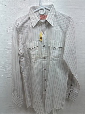 New Men’s H Bar C White Stripe Long Sleeve Pearl Snap 16 X 34 Large Q-61