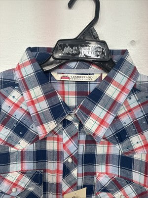 New Women’s Cumberland Blue Red Plaid Long Sleeve Pearl Snap 2XL GG-14