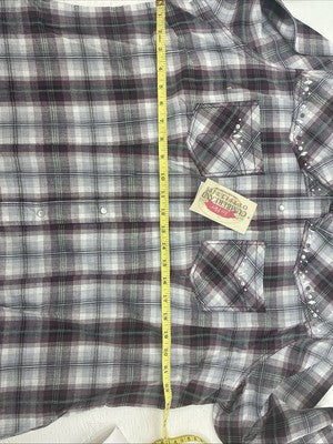 New Women’s Cumberland Purple Plaid Long Sleeve Pearl Snap 2X V-67