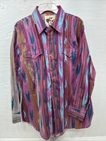 New Men’s ELY Cattleman Multicolor Design Long Sleeve Pearl Snap 17 X 34 XL R-82