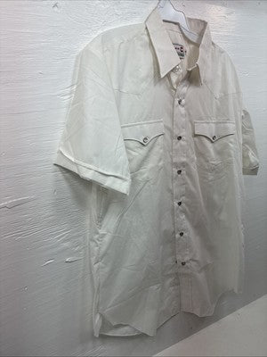 New Men’s H Bar C White Simple Short Sleeve Pearl Snap 16 Large Q-26