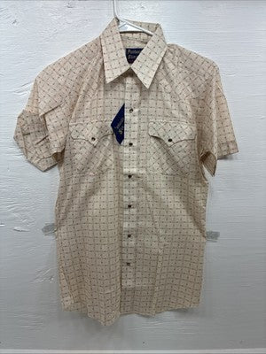 New Men’s Panhandle Slim Tan Designed Short Sleeve Pearl Snap 15 Medium T-40