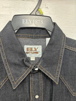 New Men’s ELY Cattleman Dark Jean Style Long Sleeve Pearl Snap Large Q-43