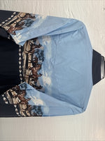 New Men’s Cumberland Blue Horse Design Long Sleeve Pearl Snap XL T-16