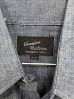 New Men’s Champion Western Jean Design Blue Long Sleeve Pearl Snap Large Q-88