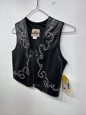 New Women’s 1848 RanchWear Black Rhinestone Sleeveless Vest Zip Up Medium YY-42