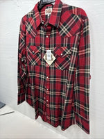New Men’s ELY Cattleman Red Plaid Long Sleeve Pearl Snap XL O-55