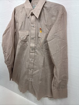 New Men’s H Bar C Brown Simple Long Sleeve Pearl Snap 16 X 34 Large Q-75