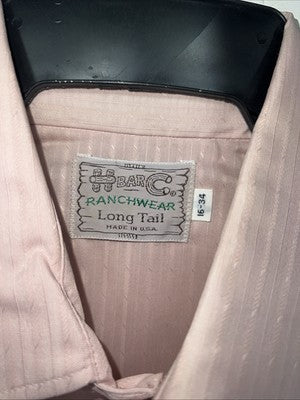 New Men’s Pink HBarC Ranchwear Pearl Snap Long Sleeve Shirt. 16x34 Large P-25