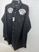New Men’s White Horse Black Card Design Long Sleeve Pearl Snap Large CC-29