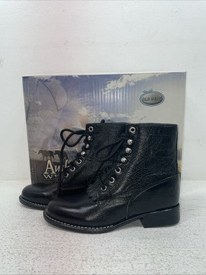 New Kids Black Lace Up Old West Cowboy Boots. 5110 13.5 13 1/2. 23-81