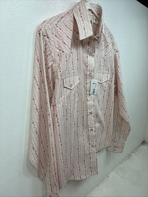 New Women’s White Horse White Red Floral Long Sleeve Pearl Snap Medium YY-58