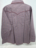 New Men’s Champion Western Burgundy Plaid Long Sleeve Pearl Snap XL M-100