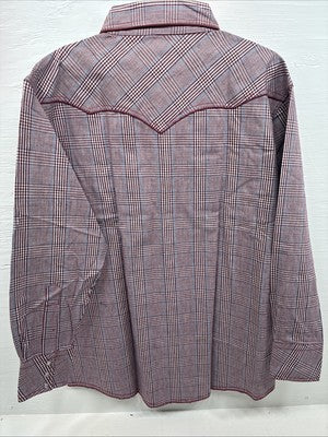 New Men’s Champion Western Burgundy Plaid Long Sleeve Pearl Snap XL M-100