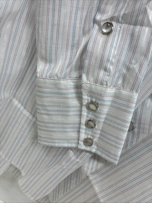 New Men’s H Bar C White Stripe Long Sleeve Pearl Snap 16.5 Large X-58