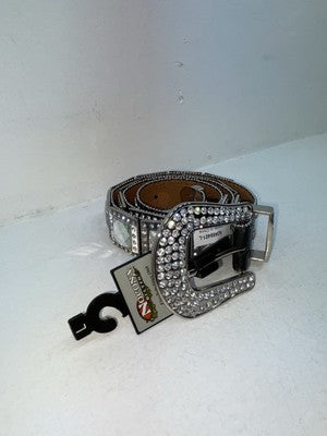 New Black Genuine Leather Nocona Silver Bling L Belt #N3466401 Z-100
