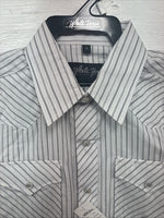 New Kids White Horse Gray Stripe Long Sleeve Pearl Snap Large DD-29