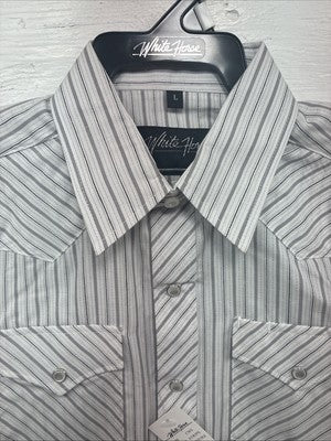 New Kids White Horse Gray Stripe Long Sleeve Pearl Snap Large DD-29