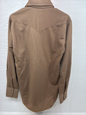 New Men’s Tem Tex Brown Simple Long Sleeve Pearl Snap 15.5 Medium M-40