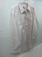 New Men’s H Bar C Pink White Stripe Long Sleeve Pearl Snap 17 X 34 XL R-63