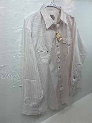 New Men’s H Bar C Pink White Stripe Long Sleeve Pearl Snap 17 X 34 XL R-63