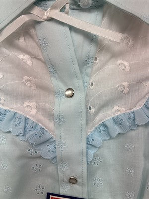 New Women’s Miss Rodeo Blue Ruffled Long Sleeve Pearl Snap Small KK-21