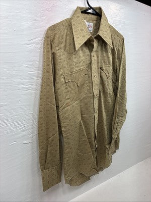 New Men’s Tem Tex Green Design Long Sleeve Pearl Snap 15 X 33 Medium Q-110