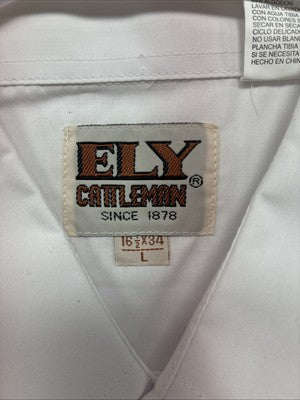 New Men’s ELY Cattleman White Long Sleeve Pearl Snap 16.5 Large X-49