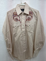 New Men’s Champion Western Tan Embroidered Long Sleeve Pearl Snap 15 Medium K-90