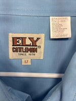 New Men’s ELY Cattleman Western Blue Simple Short Sleeve Pearl Snap 17 XL T-38