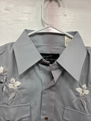  New Men’s Champion Western Gray Embroidered Long Sleeve Pearl Snap Medium M-57