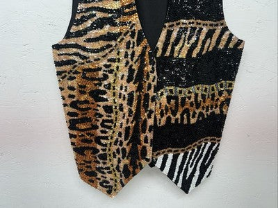 New Men’s Fashion Fantasy Black Cheetah Zebra Tuxedo Suit Vest Medium WW-62