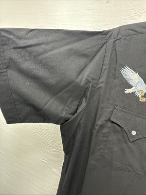 New Men’s ELY Cattleman Black Eagle Designed Short Sleeve Pearl Snap Large T-65