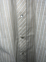New Men’s Tan Stripped ELY Cattleman Pearl Snap Long Sleeve Shirt 16.5x34 L P-29