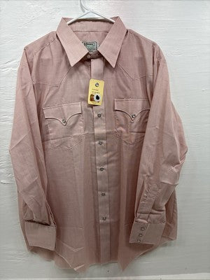 New Men’s H Bar C Pink Long Sleeve Pearl Snap 17 X 34 XL T-92