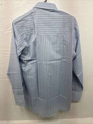 New Men’s ELY Cattleman Blue Stripe Design Long Sleeve Pearl Snap 15 Medium X-99