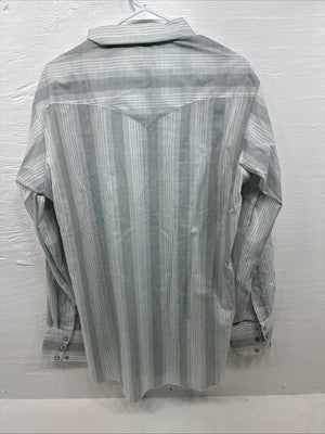 New Men’s H Bar C Gray Stripe Long Sleeve Pearl Snap 16.5 Large X-51
