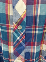 New Men’s ELY Cattleman Blue Multicolor Plaid Short Sleeve Pearl Snap XL M-52