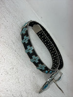 New Black Genuine Leather Blazin Roxx Blue Cross Bling M Belt #N3520401 Z-2