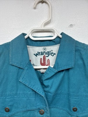 New Women’s Wrangler Blue Short Sleeve Button Up Medium MM-107