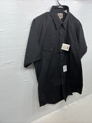 New Men’s ELY Cattleman Black Short Sleeve Pearl Snap 16.5 Large CC-21
